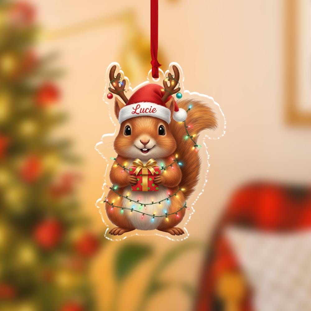 Personalized Squirrel Ornament – Custom Name Christmas Tree Decor – Holiday Animal Ornament