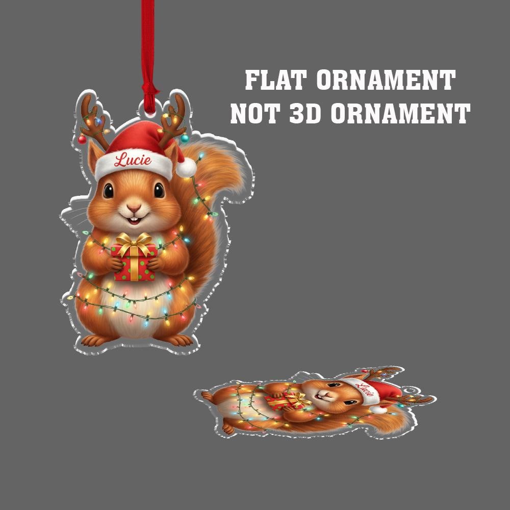 Personalized Squirrel Ornament – Custom Name Christmas Tree Decor – Holiday Animal Ornament