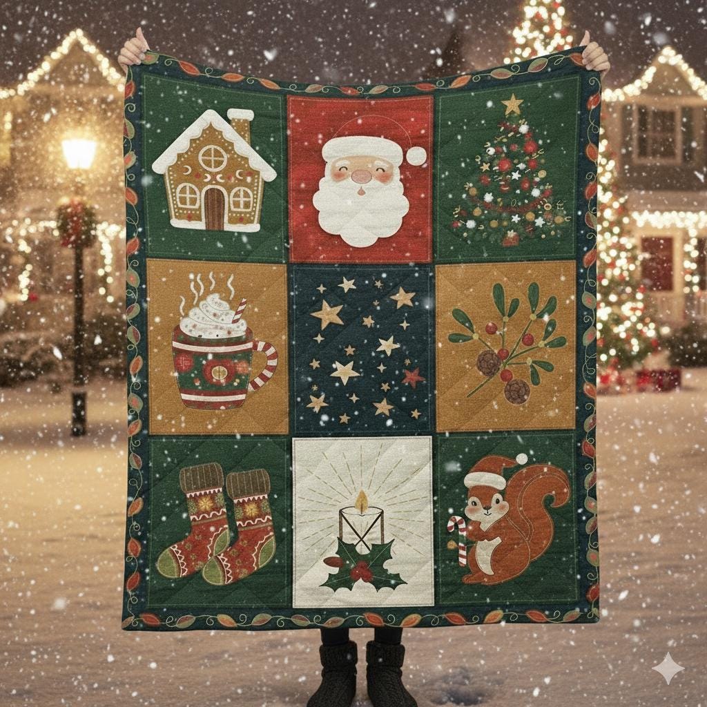 Christmas Quilt Blanket – Cozy Holiday Patchwork Throw with Santa & Festive Design