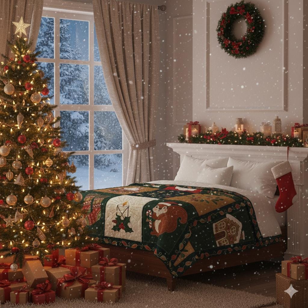 Christmas Quilt Blanket – Cozy Holiday Patchwork Throw with Santa & Festive Design