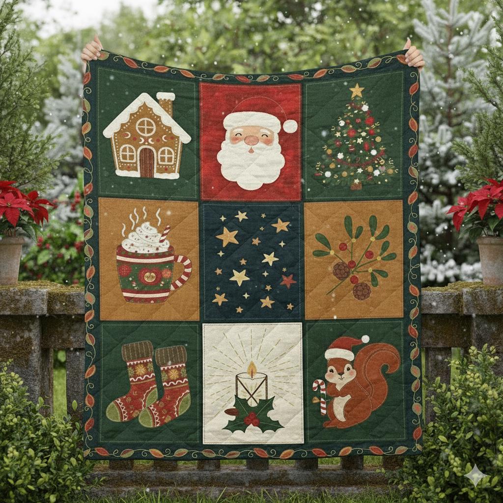 Christmas Quilt Blanket – Cozy Holiday Patchwork Throw with Santa & Festive Design