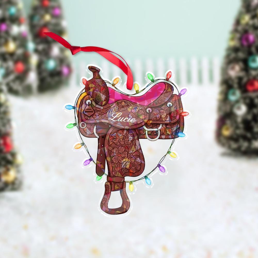 Personalized Saddle Ornament – Acrylic Christmas Ornament with Lights
