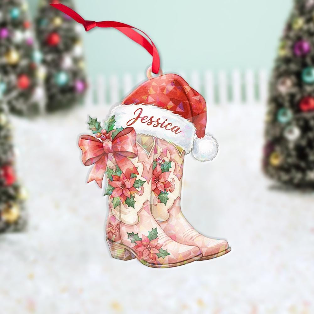 Personalized Cowboy Boots Ornament – Acrylic Christmas Ornament with Name
