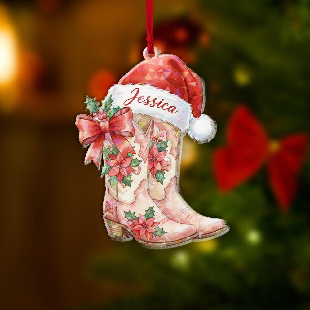 Personalized Cowboy Boots Ornament – Acrylic Christmas Ornament with Name