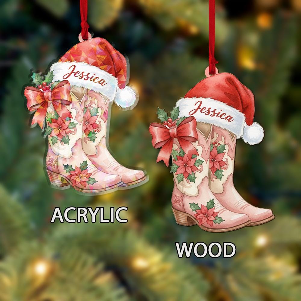 Personalized Cowboy Boots Ornament – Acrylic Christmas Ornament with Name