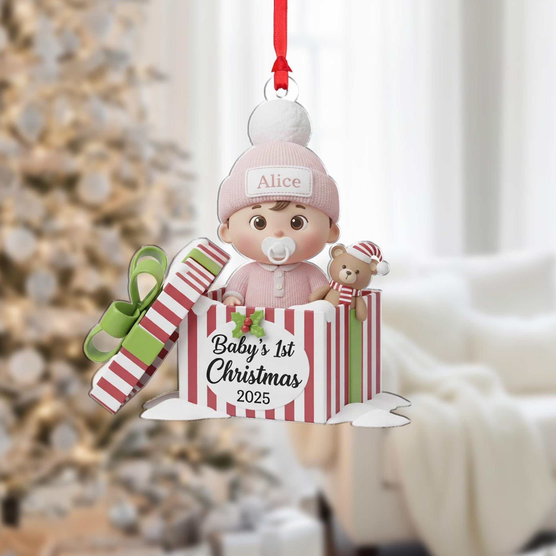 Personalized Baby's First Christmas Ornament: Acrylic Keepsake in Gift Box image 1