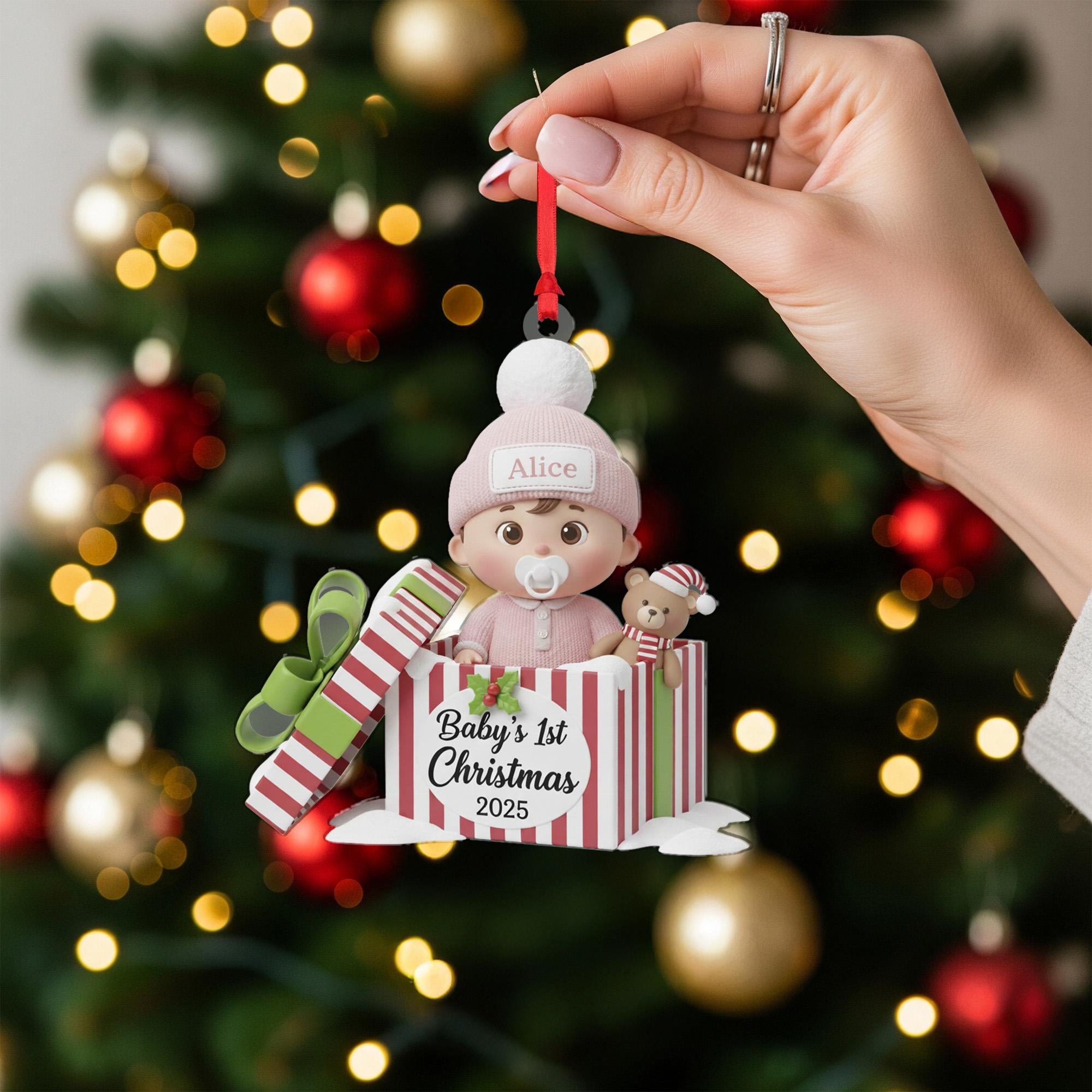 Personalized Baby's First Christmas Ornament: Acrylic Keepsake in Gift Box image 7