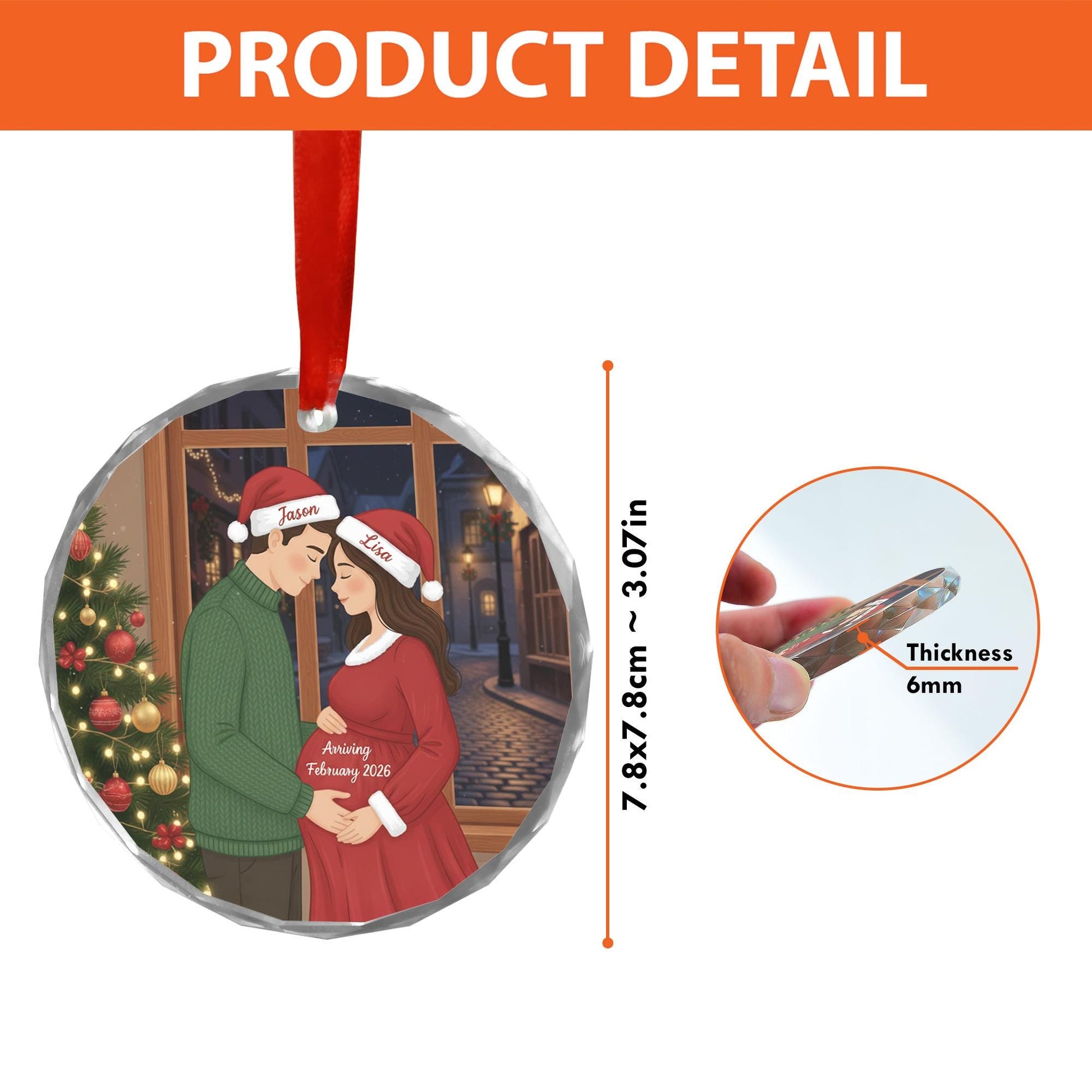 Personalized Glass Pregnancy Ornament: Expecting Couple Christmas Keepsake with Custom Names and Due Date image 5