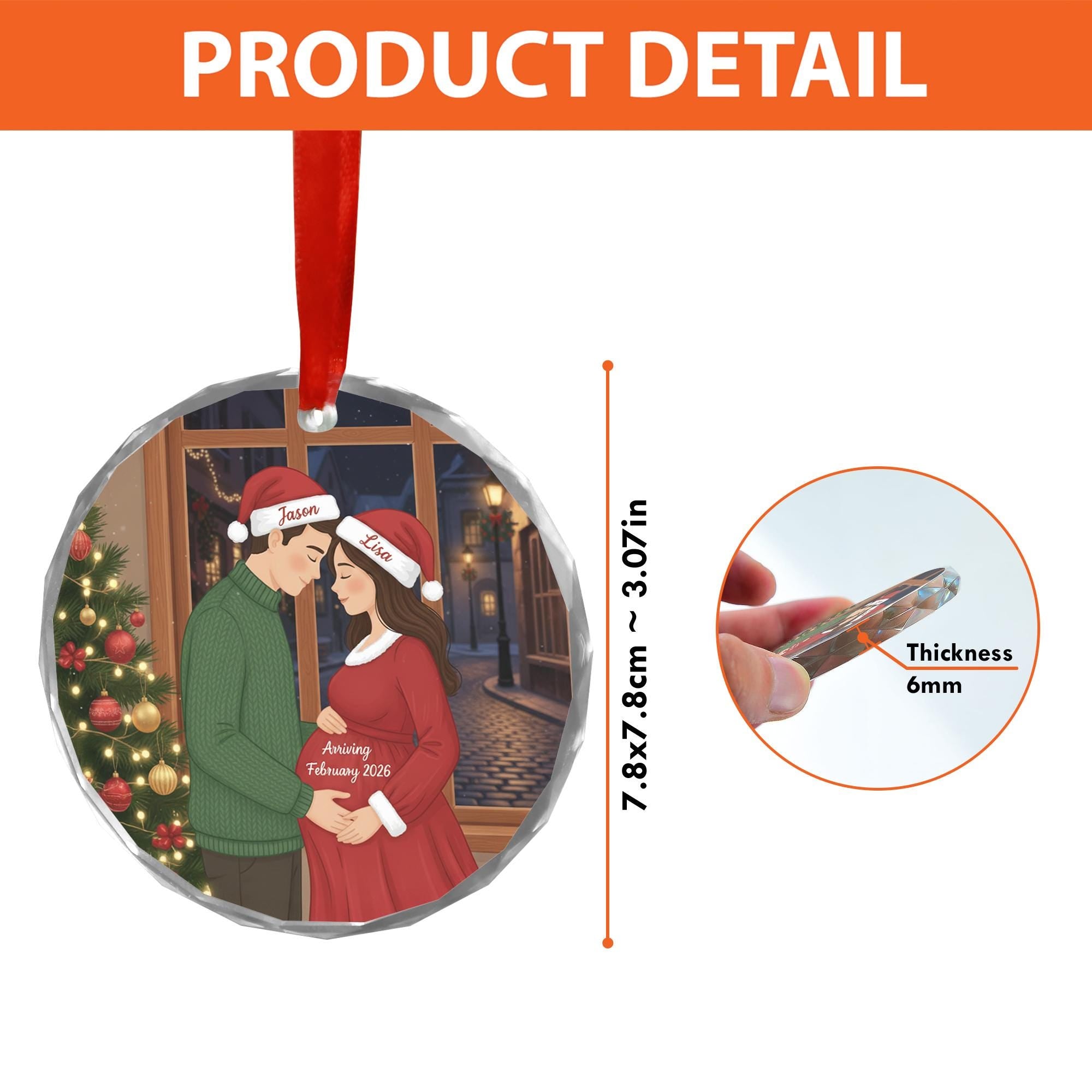 Personalized Glass Pregnancy Ornament: Expecting Couple Christmas Keepsake with Custom Names and Due Date image 5
