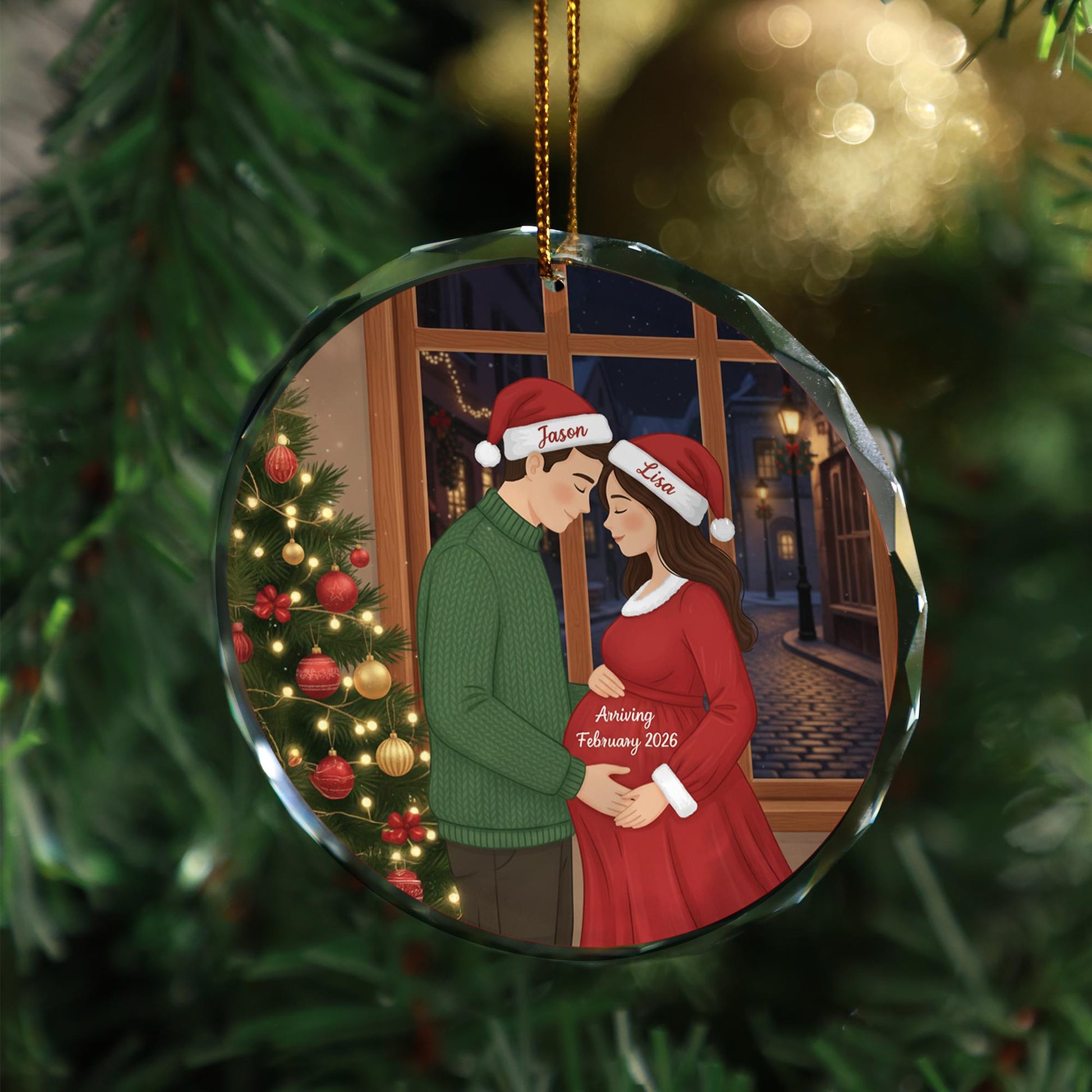 Personalized Glass Pregnancy Ornament: Expecting Couple Christmas Keepsake with Custom Names and Due Date image 1