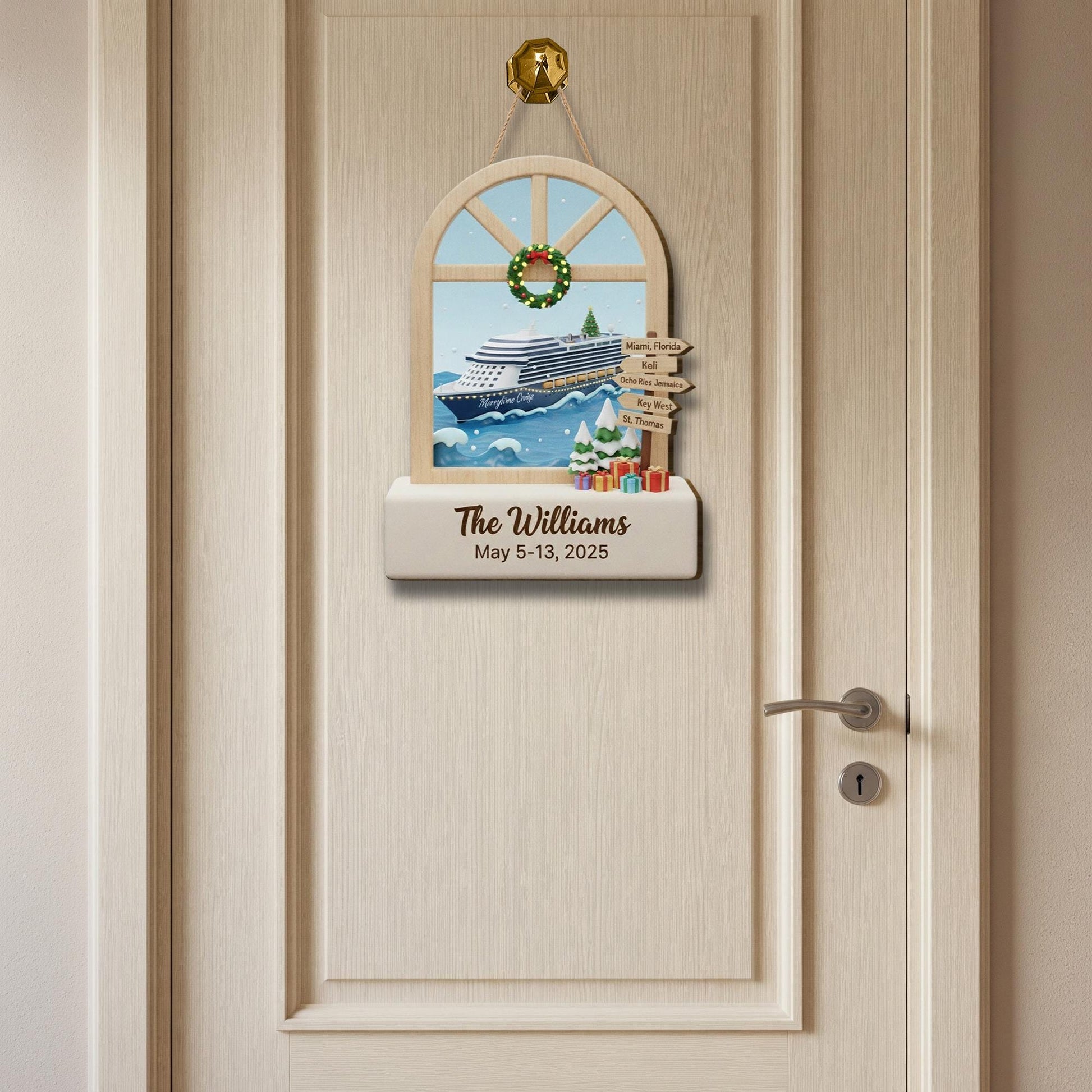 Personalized Cruise Door Sign: Family Vacation Wood Hanger image 3