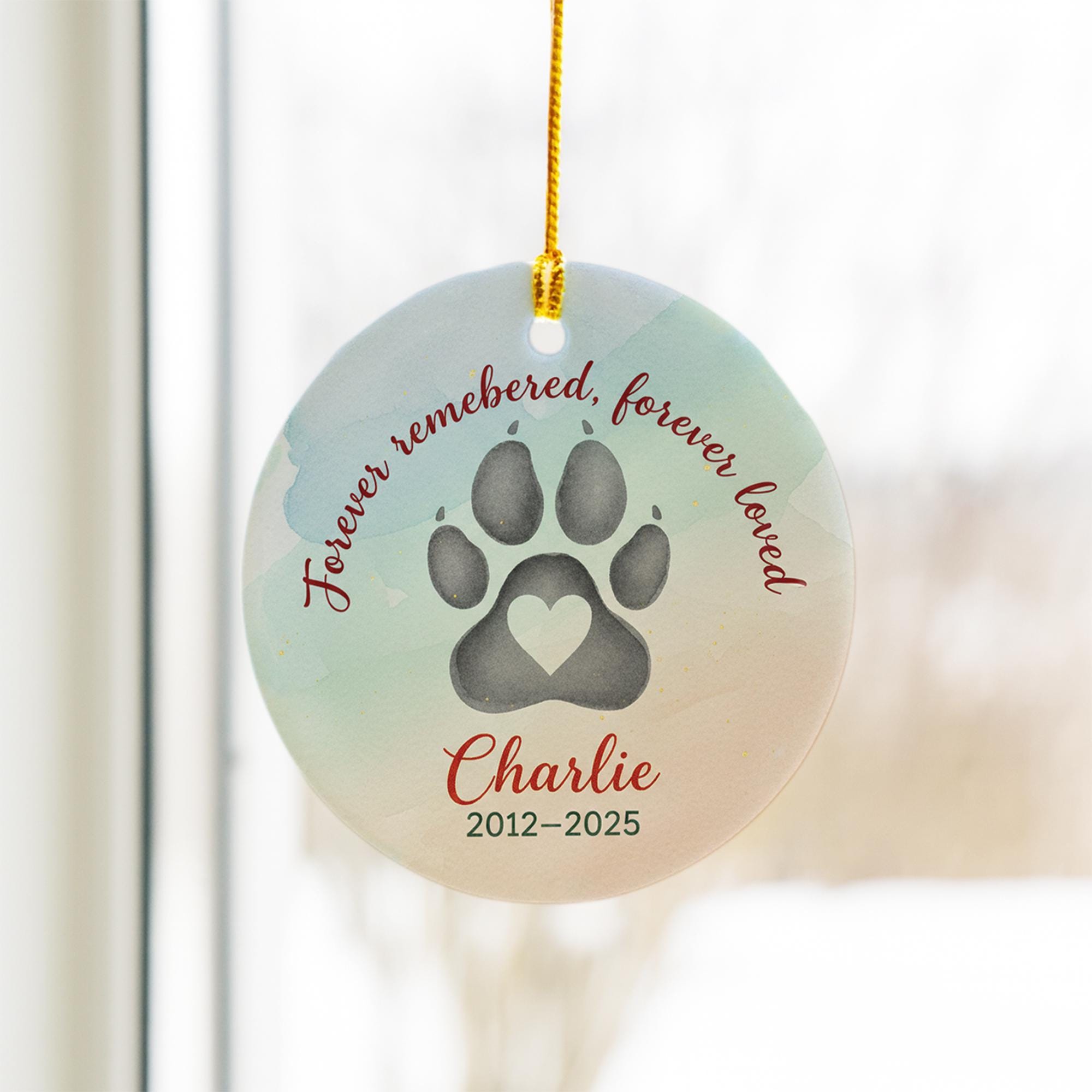 Personalized Pet Memorial Ornament: Paw Print Heart Loss Tribute