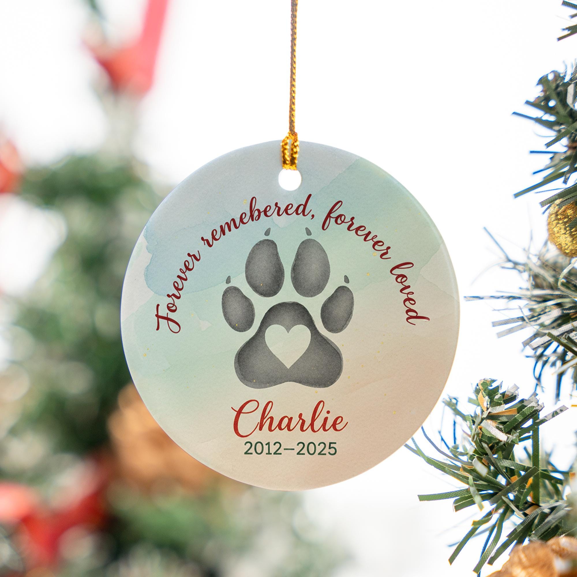 Personalized Pet Memorial Ornament: Paw Print Heart Loss Tribute