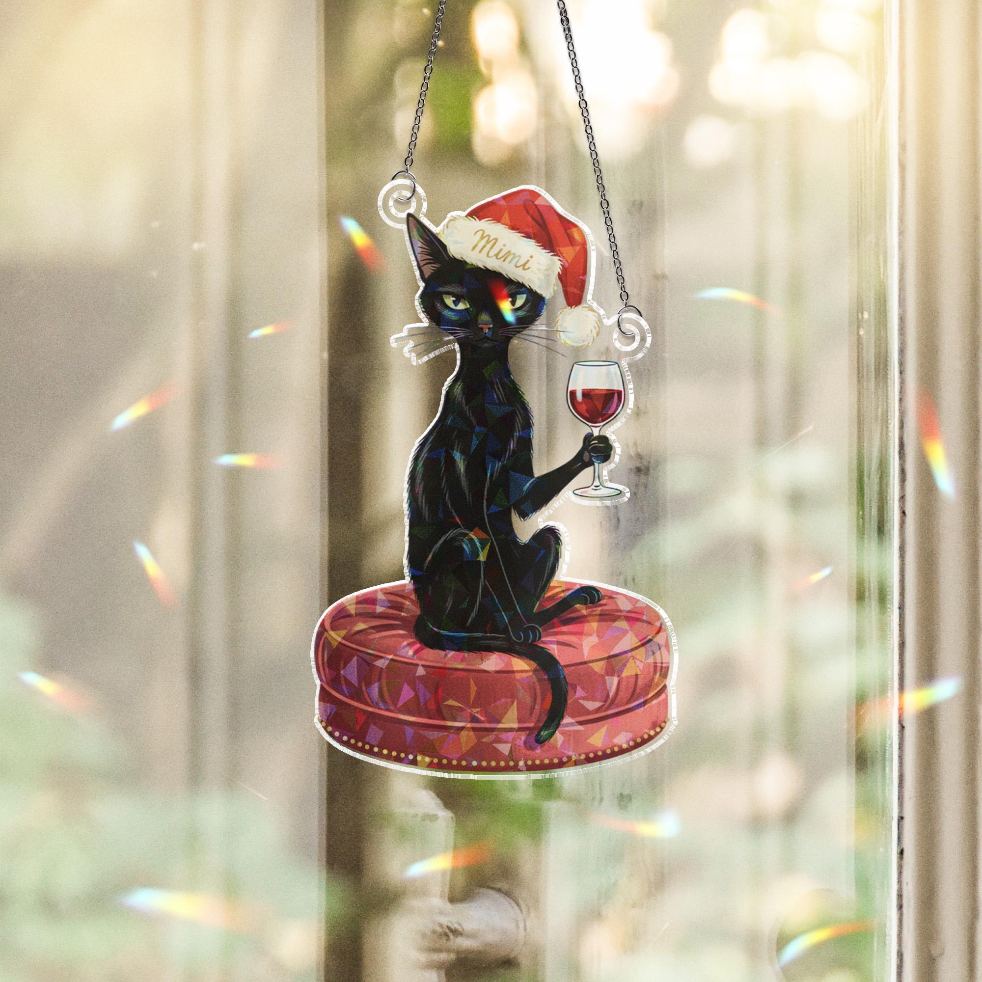 Custom Black Cat Acrylic Hologram Window Hanging: Shimmering Sun Catcher