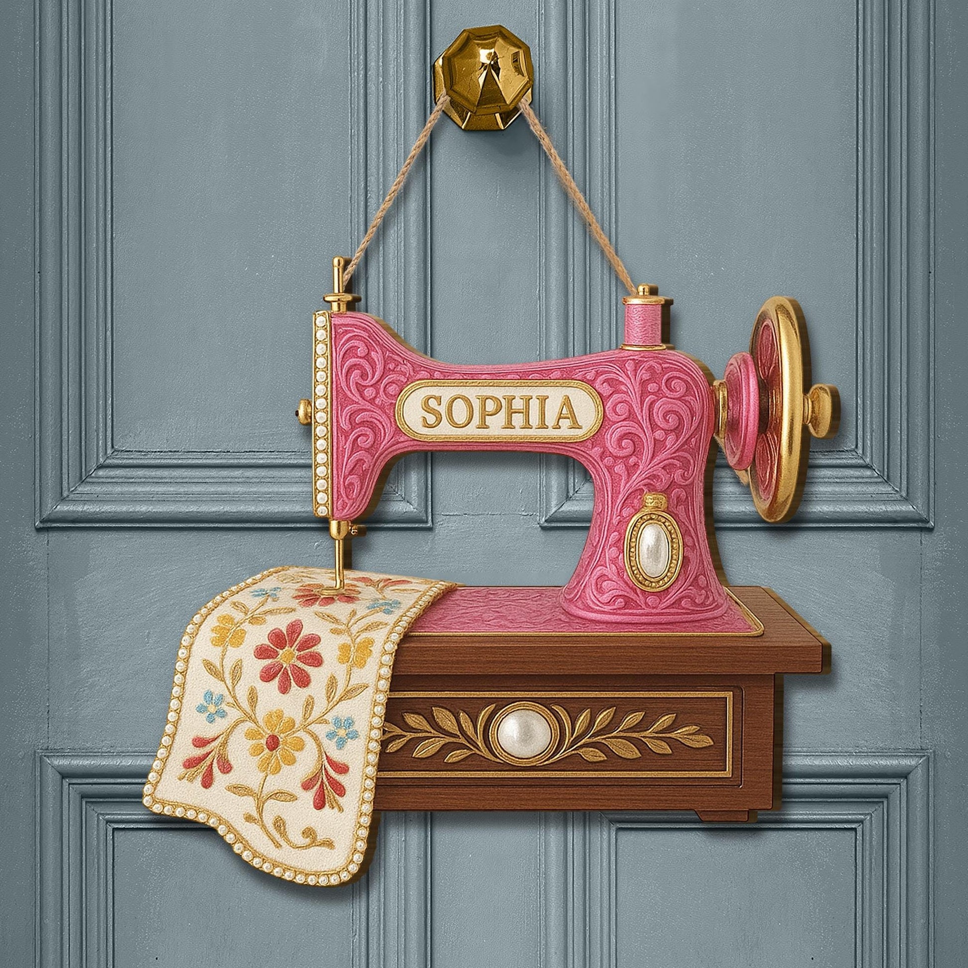 Personalized Sewing Machine Sign, Custom Name Wood Wall Decor for Seamstress