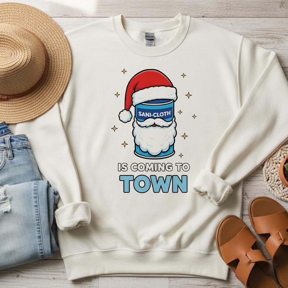 Cotton Blend Sweatshirt “Sani-Cloth Is Coming to Town” Graphic Design