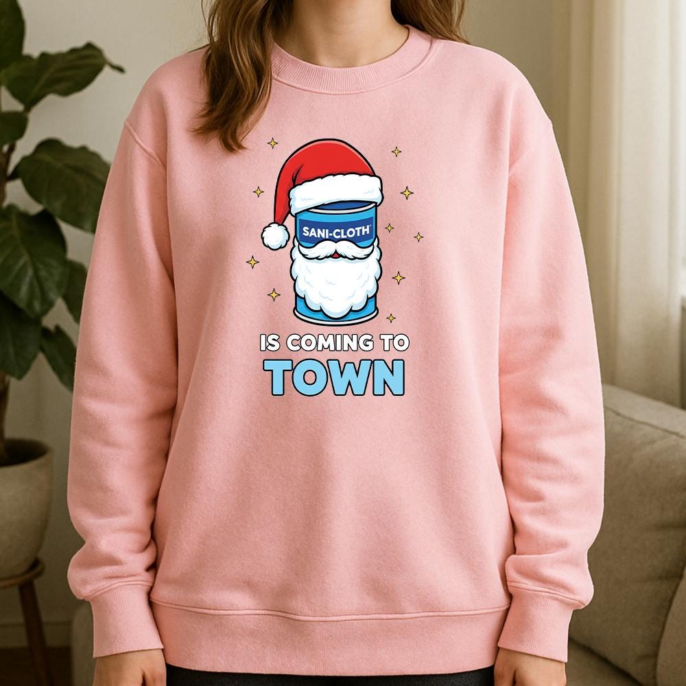 Cotton Blend Sweatshirt “Sani-Cloth Is Coming to Town” Graphic Design