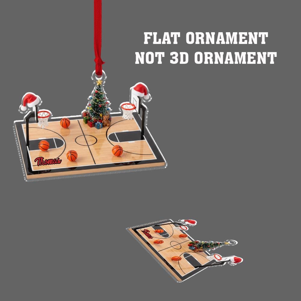 Custom Basketball Court Christmas Ornament, Personalized Sports Tree Decoration with Name, Holiday Ornament for Basketball Fans