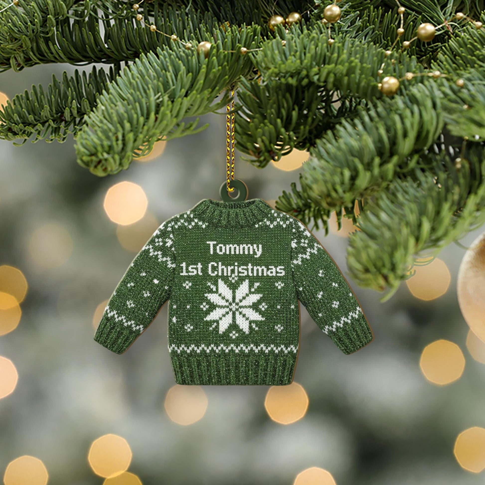 Personalized 1st Christmas Ornament - Baby Ugly Sweater Wood Keepsake
