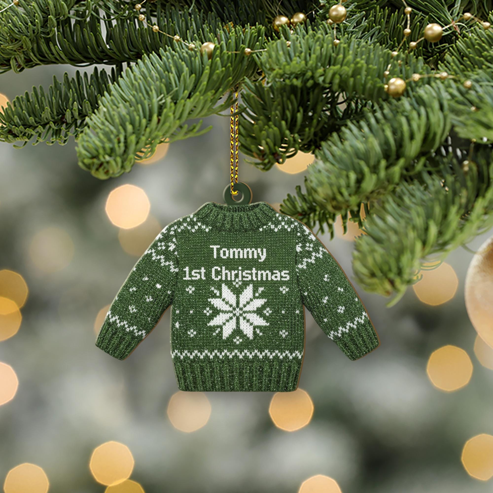 Personalized 1st Christmas Ornament - Baby Ugly Sweater Wood Keepsake