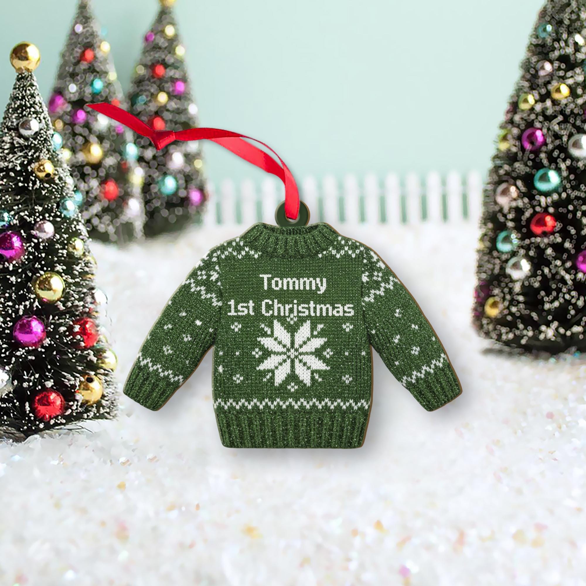 Personalized 1st Christmas Ornament - Baby Ugly Sweater Wood Keepsake