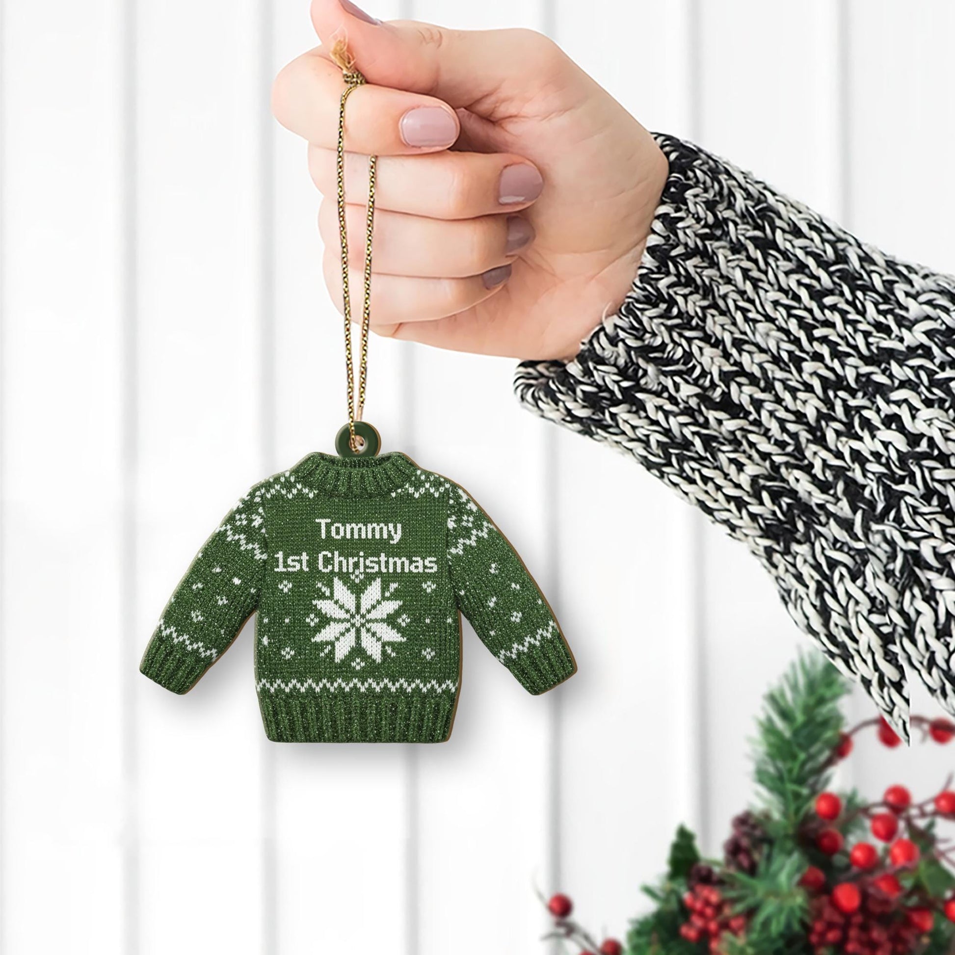 Personalized 1st Christmas Ornament - Baby Ugly Sweater Wood Keepsake