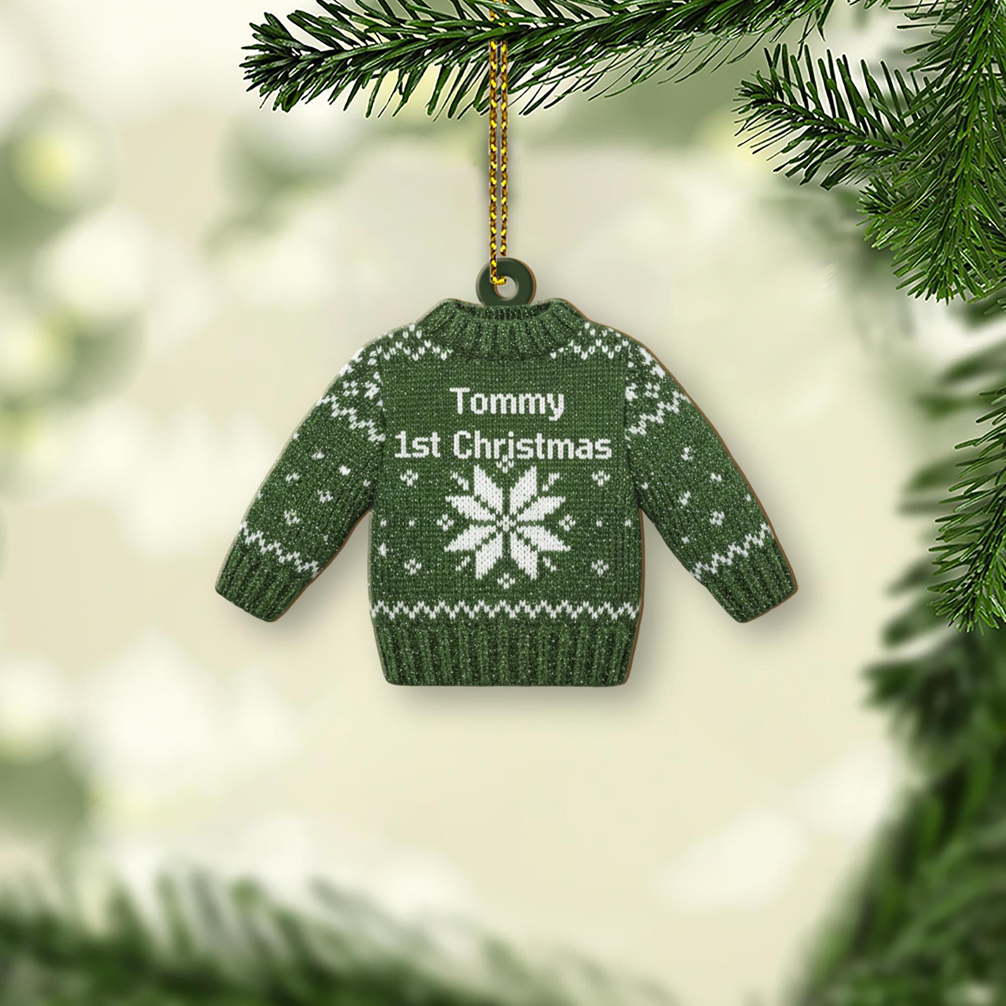 Personalized 1st Christmas Ornament - Baby Ugly Sweater Wood Keepsake