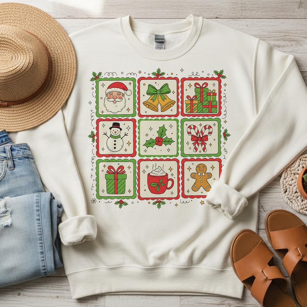 Cotton Blend Sweatshirt — Christmas Stamp Graphic Design