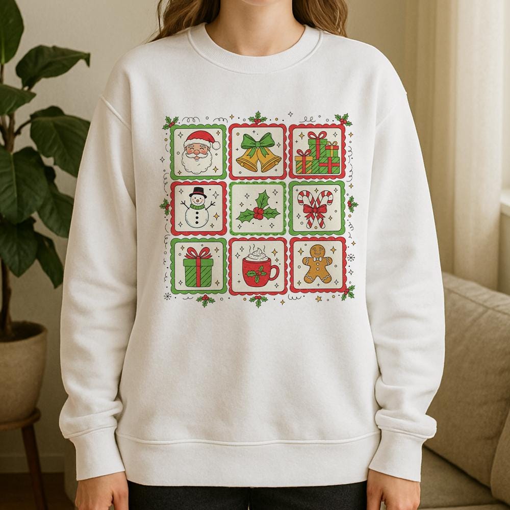 Cotton Blend Sweatshirt — Christmas Stamp Graphic Design