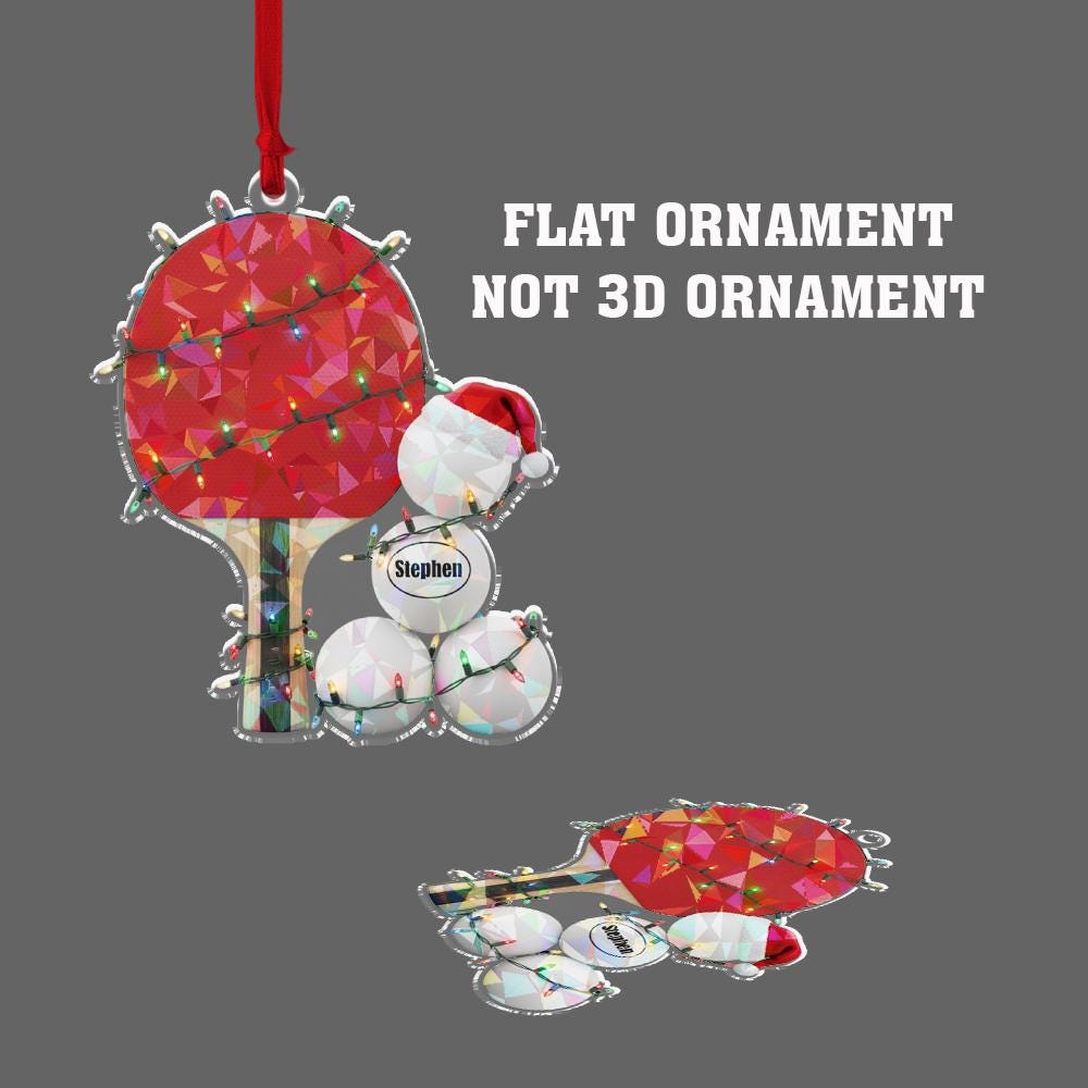 Personalized Table Tennis Hologram Ornament, Acrylic Paddle with Balls & Name