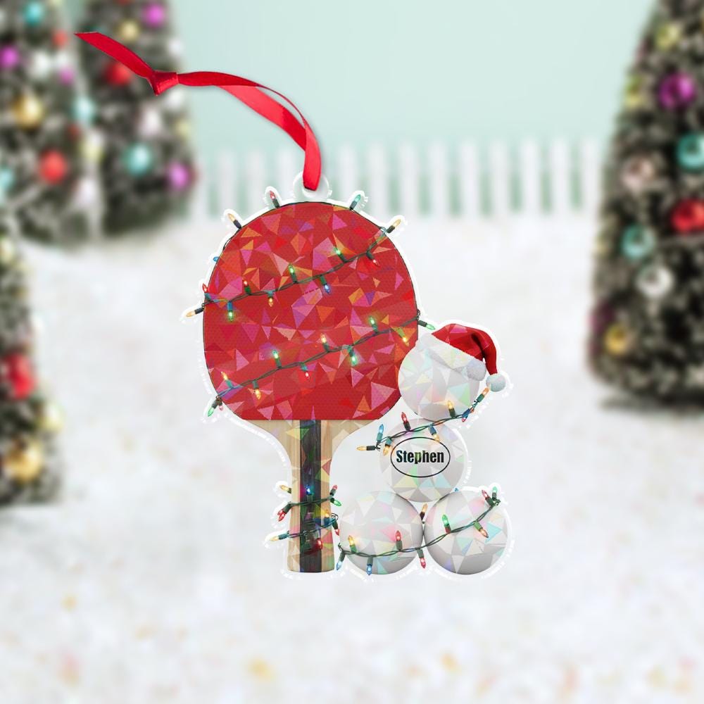 Personalized Table Tennis Hologram Ornament, Acrylic Paddle with Balls & Name