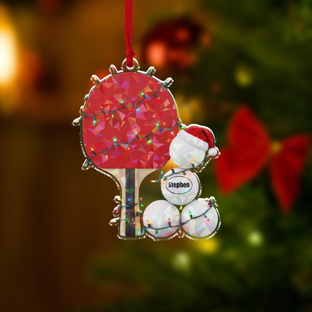 Personalized Table Tennis Hologram Ornament, Acrylic Paddle with Balls & Name