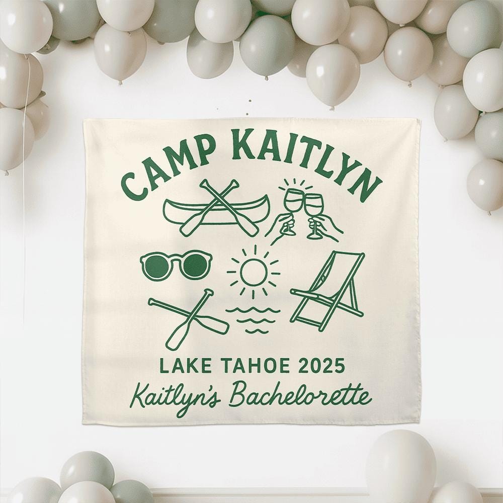 Custom Camp Bachelorette Tapestry, Lake Trip Banner, Cabin Party Decor, Personalized Bachelorette Backdrop
