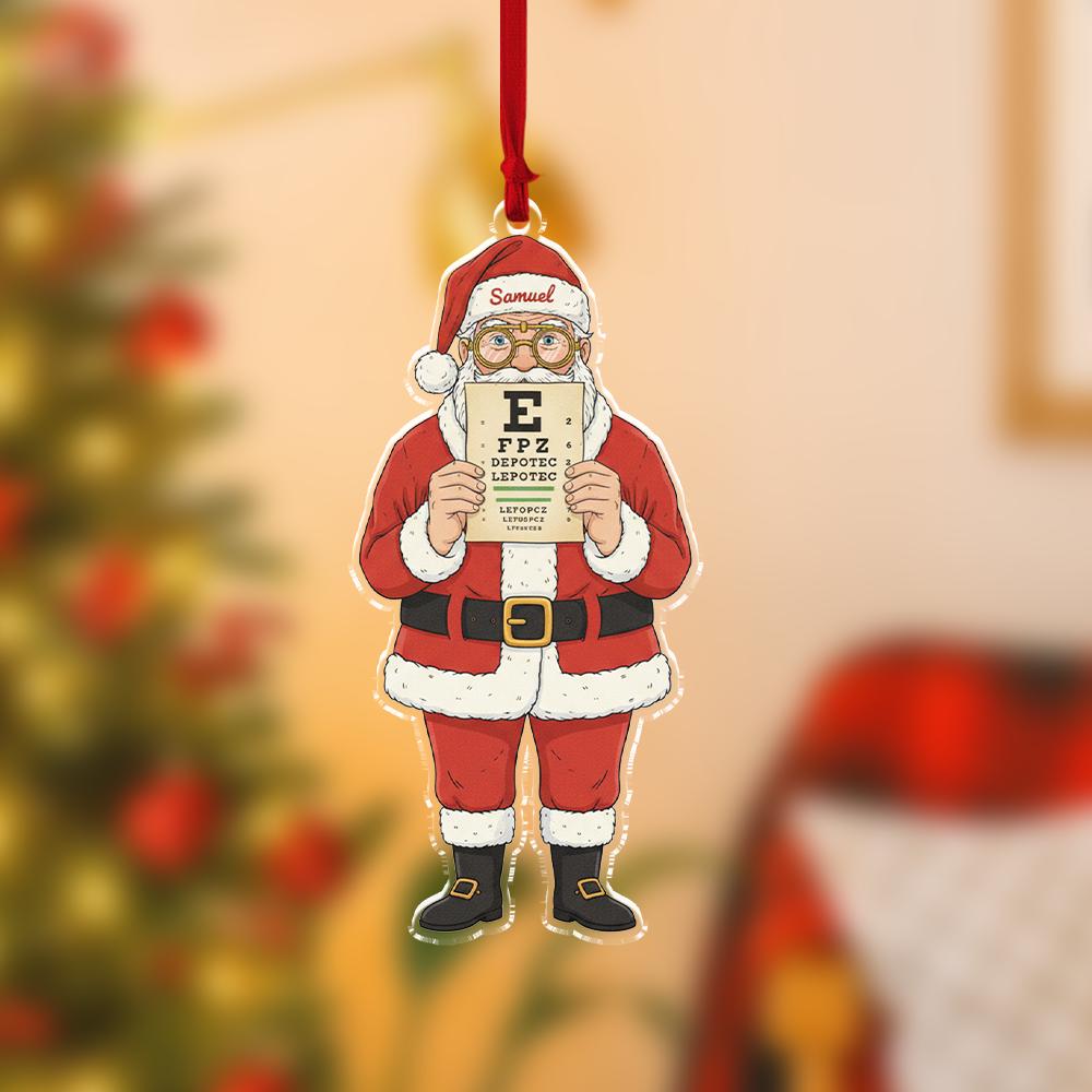 Personalized Santa Eye Chart Ornament 2025 – Custom Name Optometrist Christmas Decoration