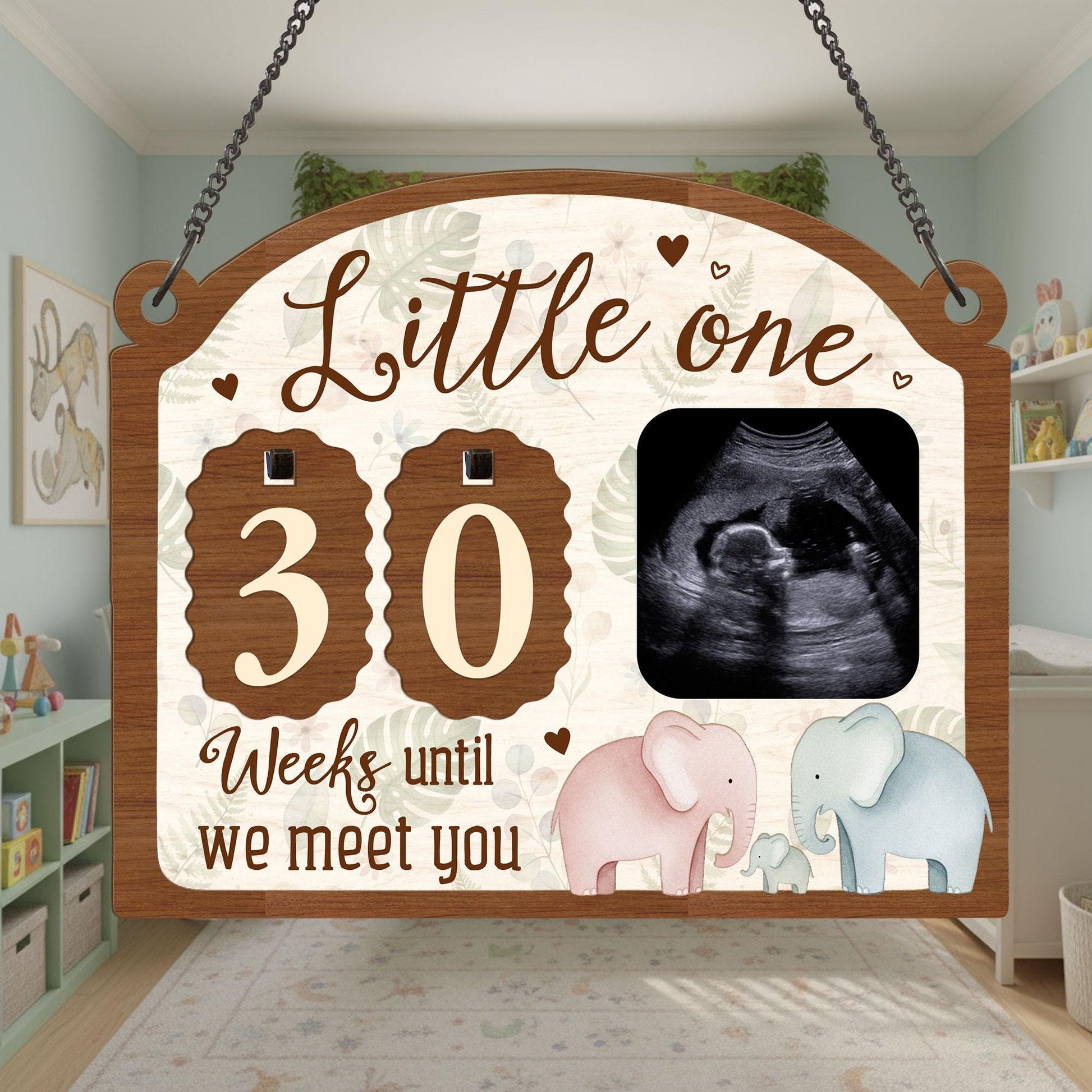 Custom Elephant Family Sonogram Picture Frame: Ultrasound Photo with Baby Countdown Weeks image 2