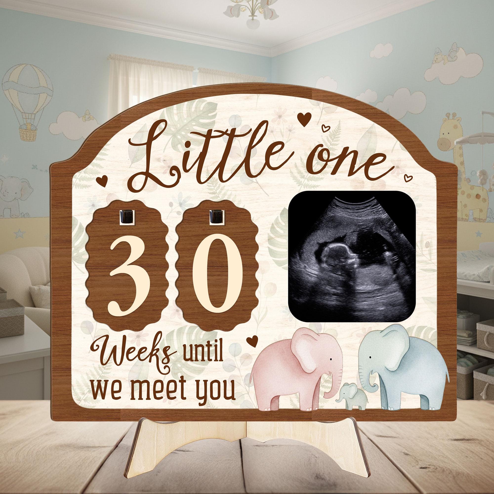 Custom Elephant Family Sonogram Picture Frame: Ultrasound Photo with Baby Countdown Weeks image 4