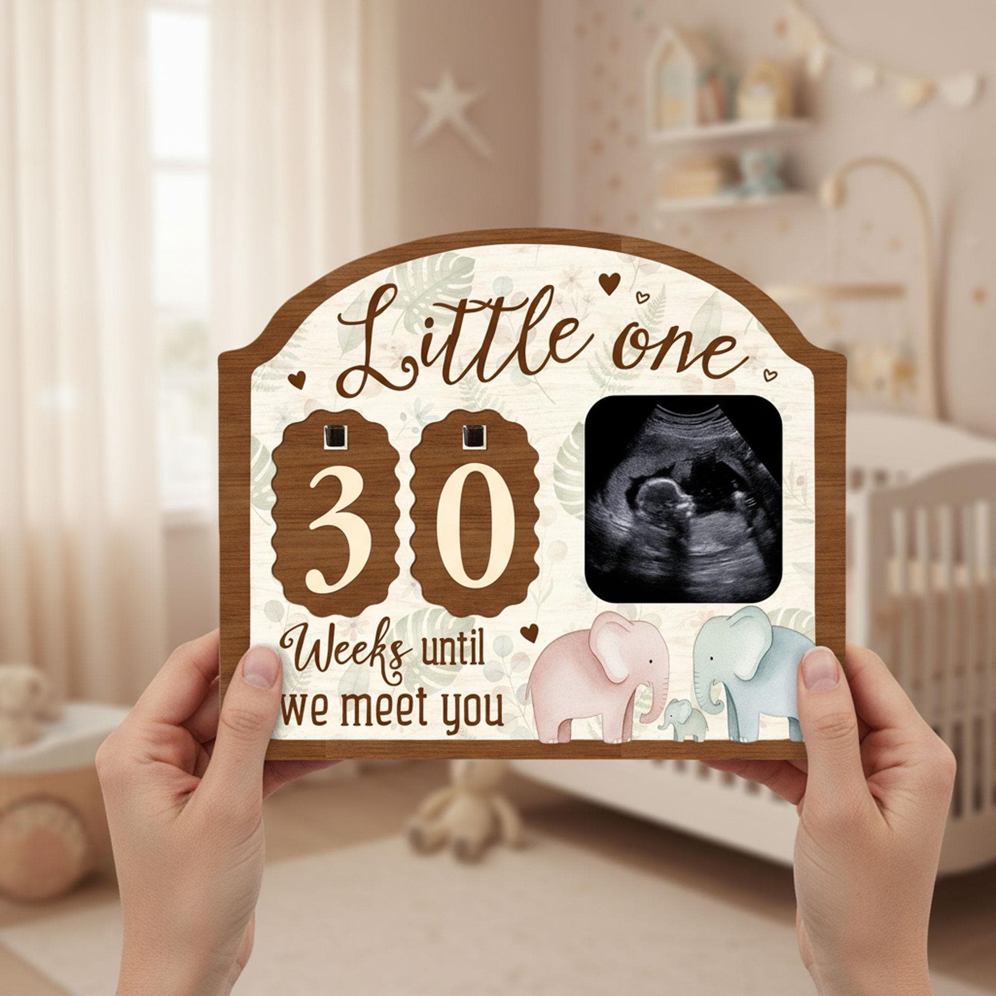 Custom Elephant Family Sonogram Picture Frame: Ultrasound Photo with Baby Countdown Weeks image 1