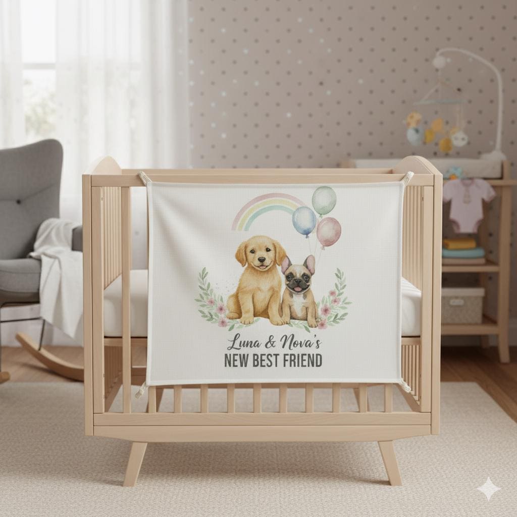 Personalized Baby Tapestry, Custom Pet and Rainbow Nursery Wall Hanging Decor