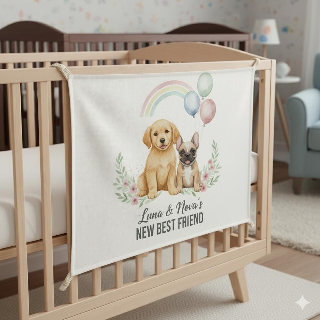 Personalized Baby Tapestry, Custom Pet and Rainbow Nursery Wall Hanging Decor
