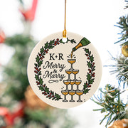 Custom Ceramic Ornament – “Merry & Marry” Name Initials and Champagne Design