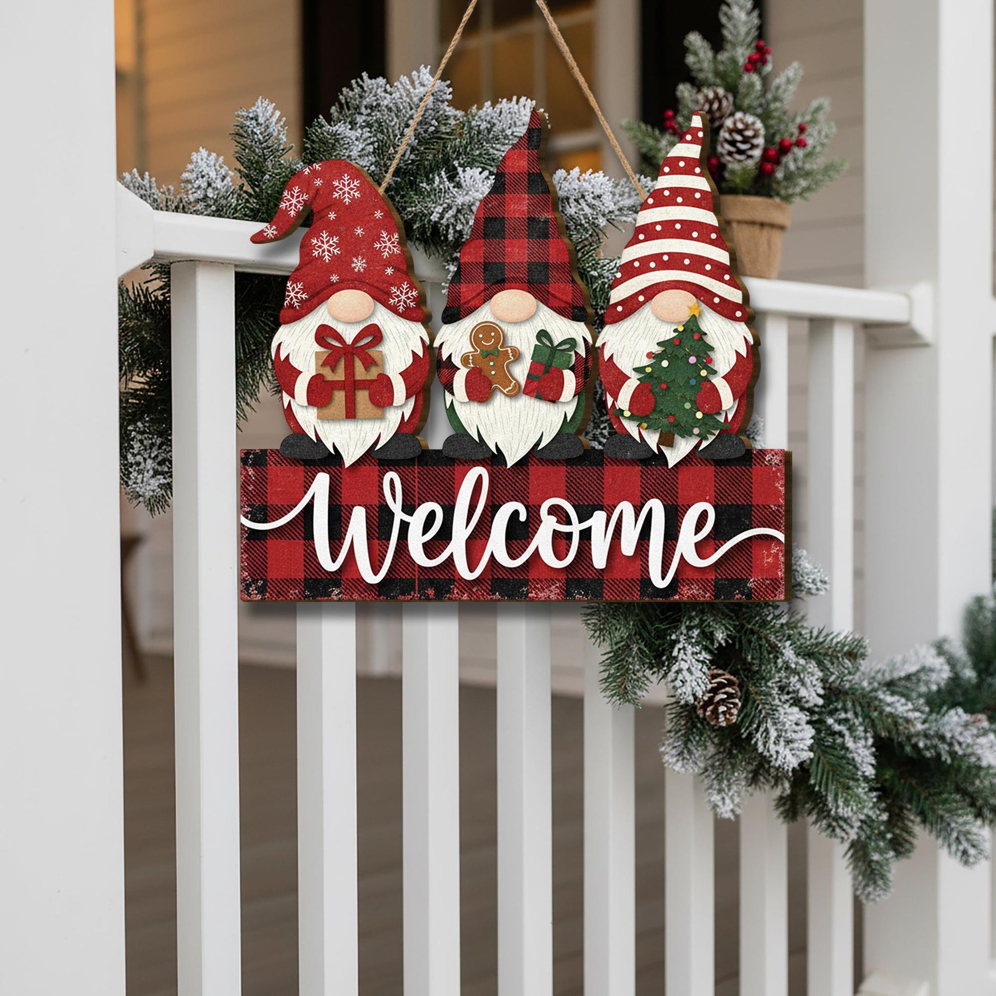 Christmas Gnome Welcome Door Sign: Holiday Plywood Decor