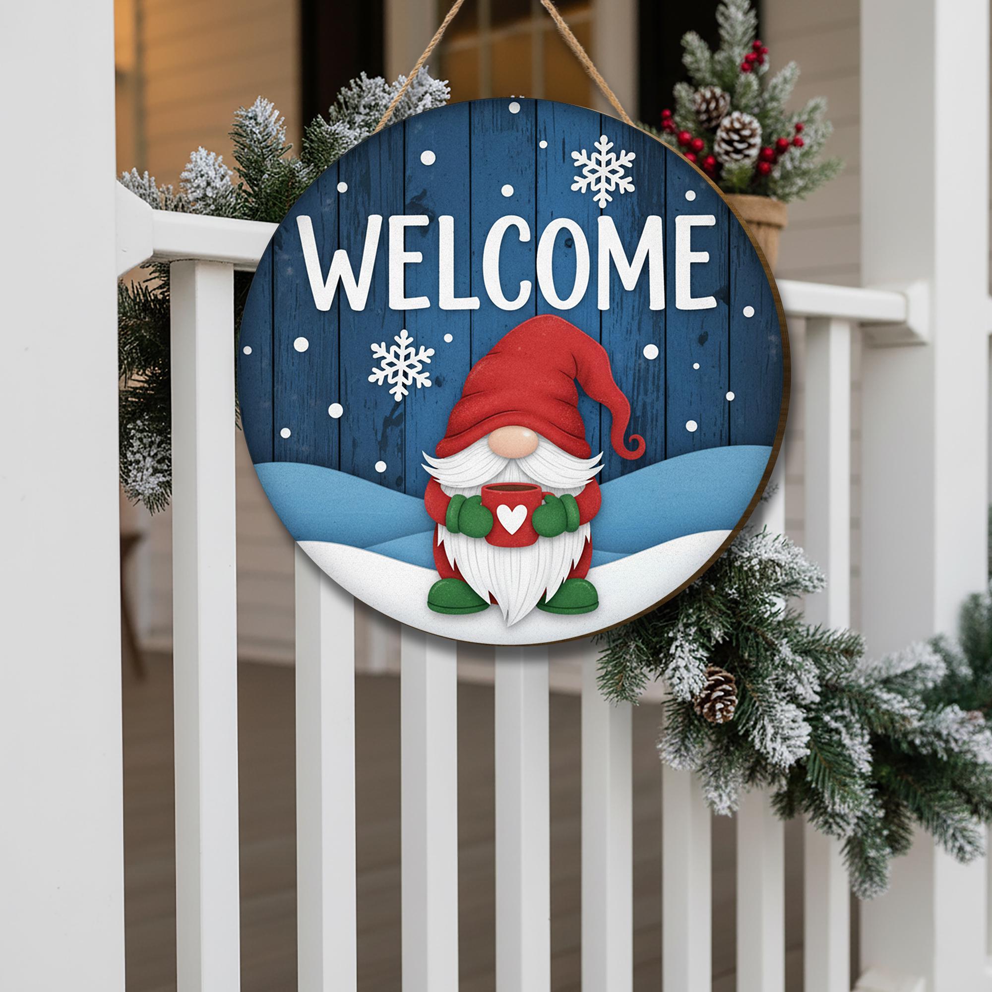 Christmas Gnome Welcome Sign: Winter Front Door Decor