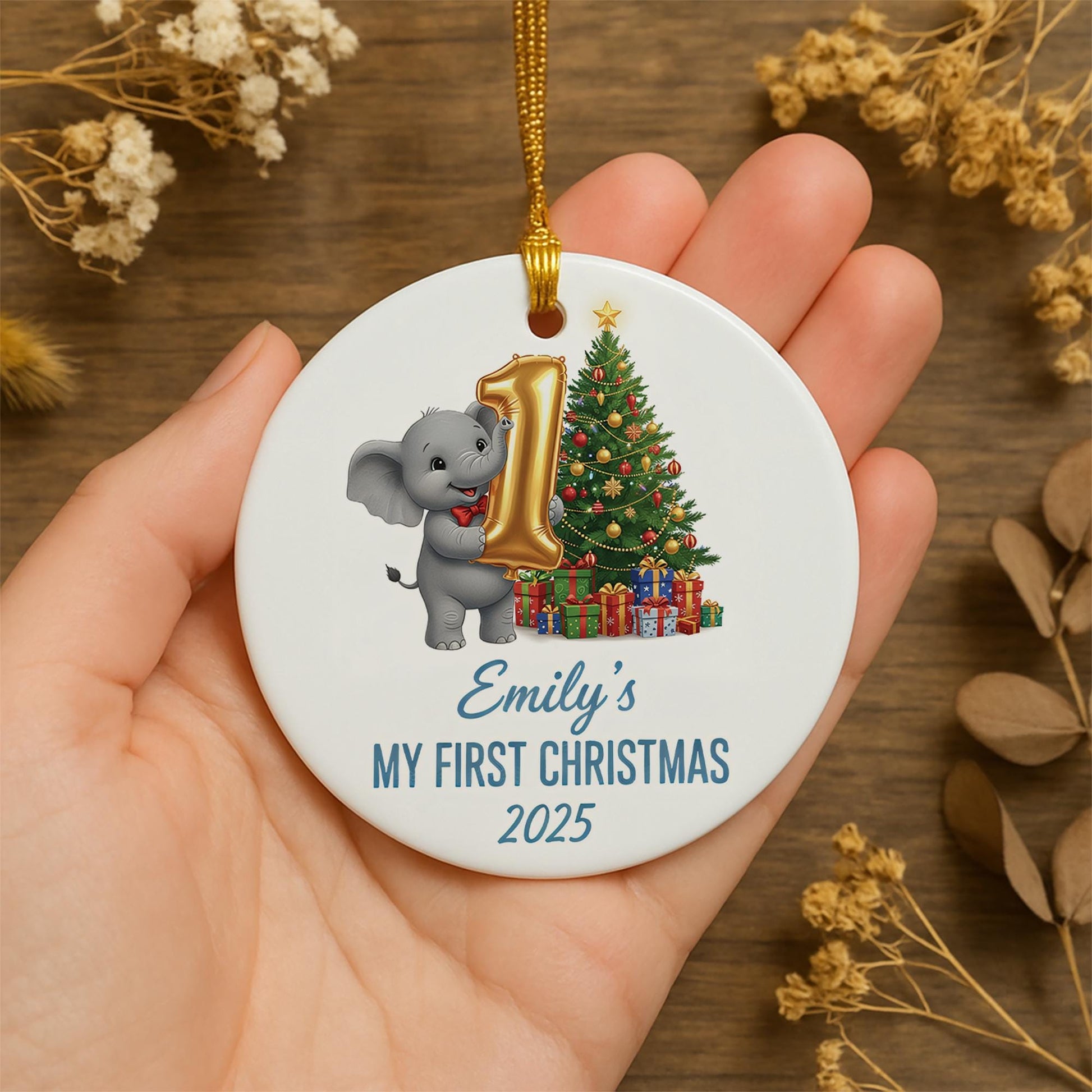 Personalized Baby's First Christmas Ornament: Elephant Keepsake Decoration image 1