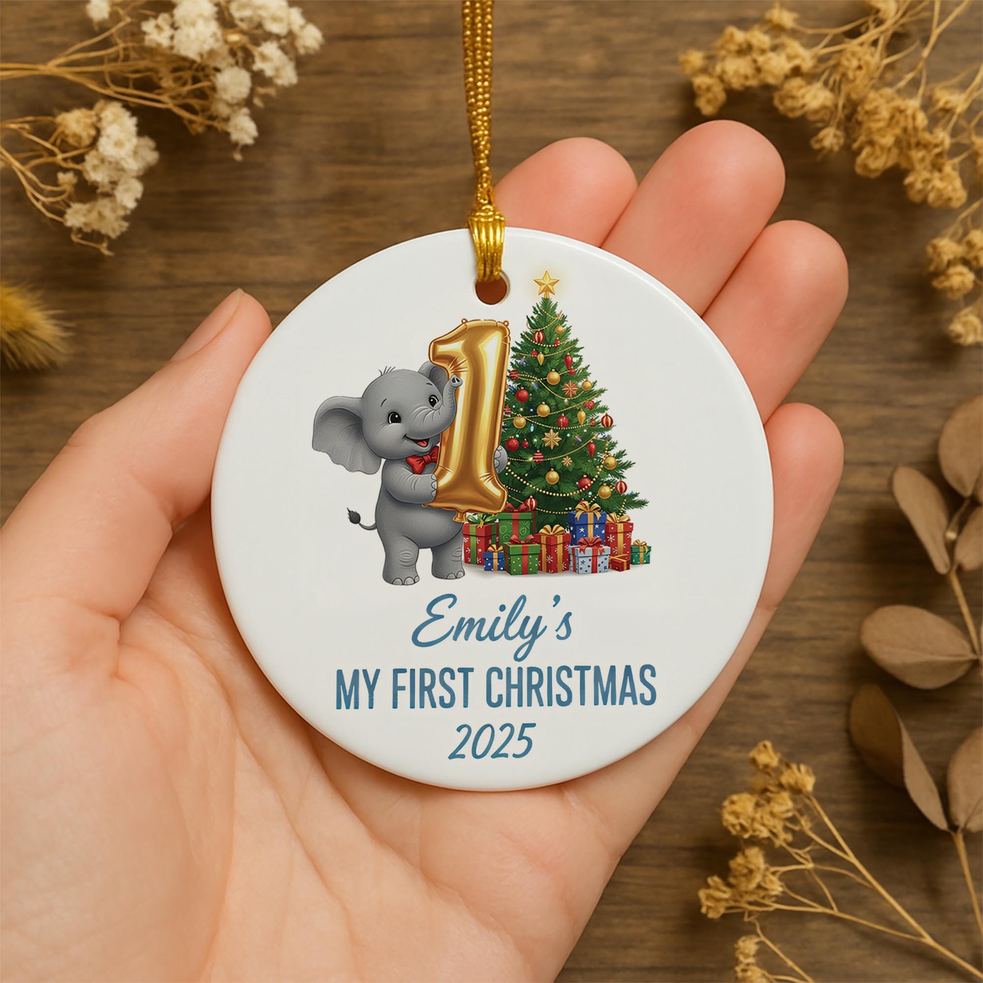 Personalized Baby's First Christmas Ornament: Elephant Keepsake Decoration image 1