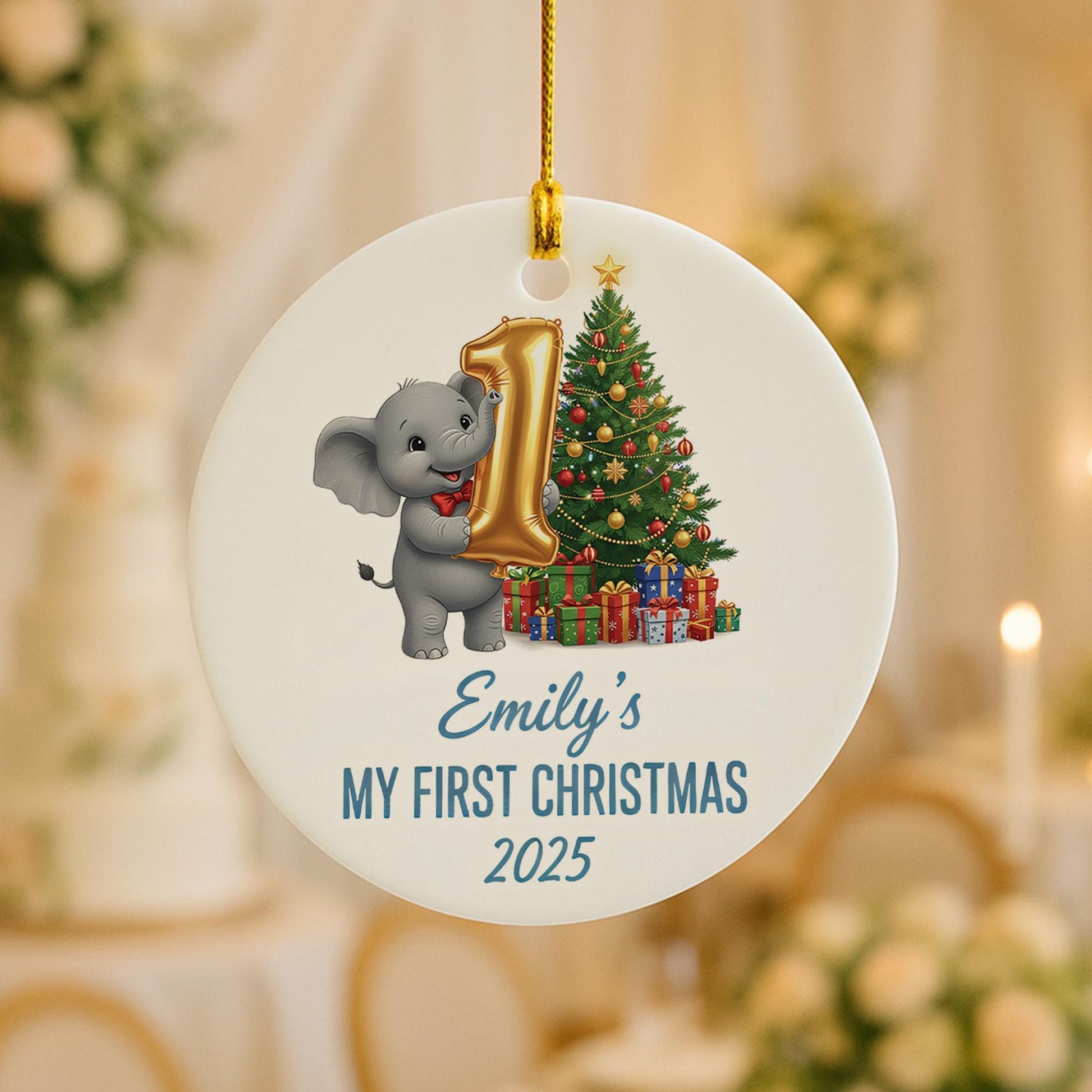 Personalized Baby's First Christmas Ornament: Elephant Keepsake Decoration image 9