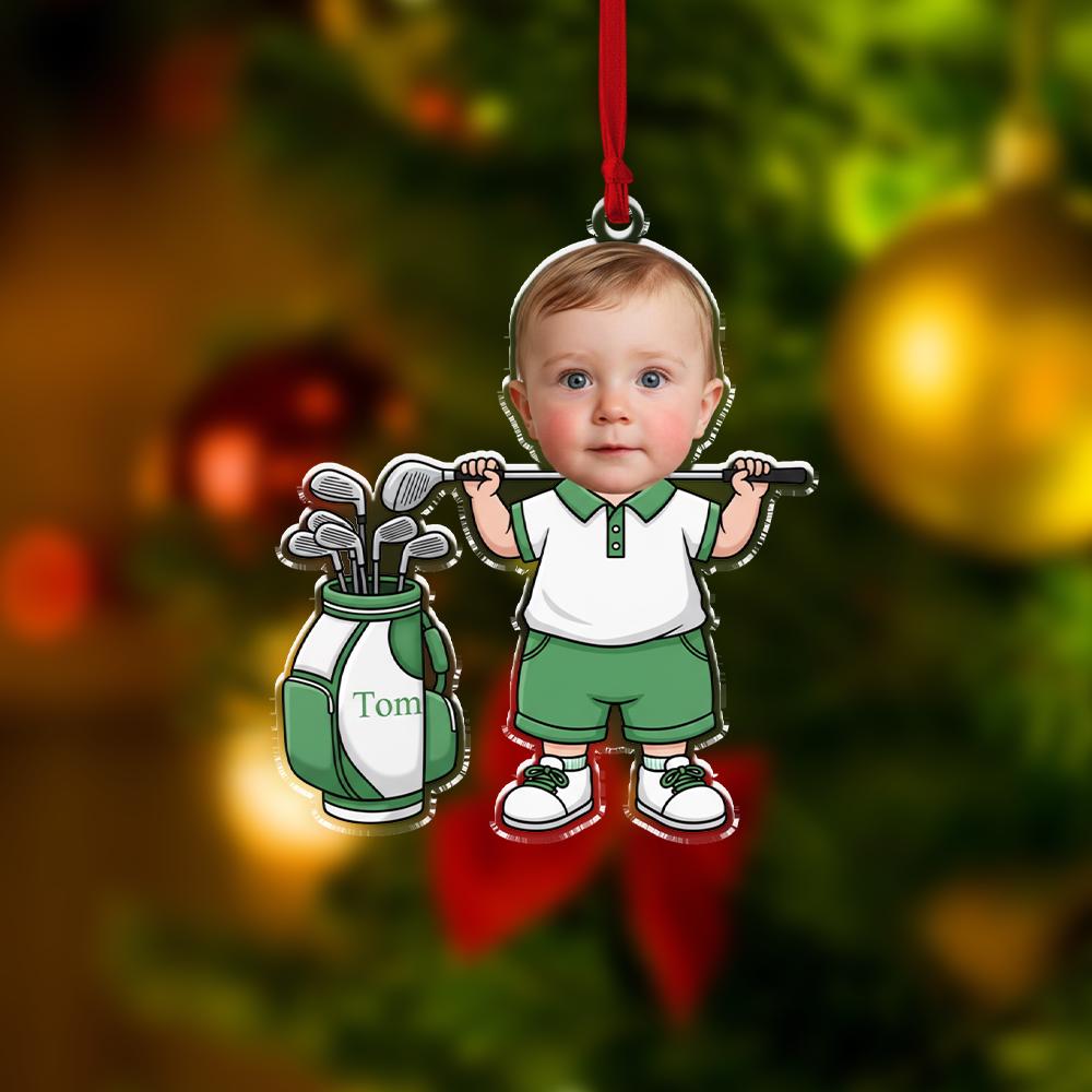 Personalized Baby Golfer Ornament: Custom Kids Golf Bag Decoration