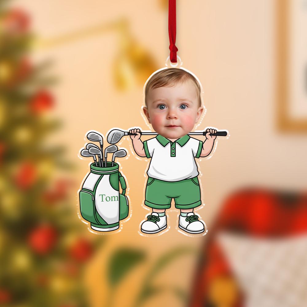 Personalized Baby Golfer Ornament: Custom Kids Golf Bag Decoration