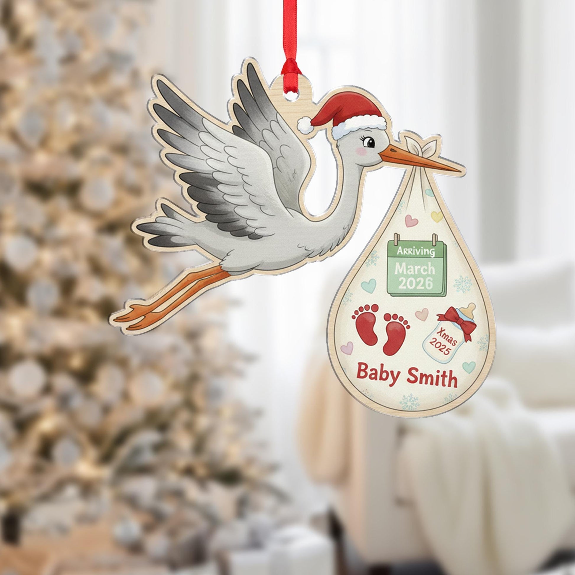 Personalised Stork Baby Arrival Ornament, Christmas Tree Decoration image 2