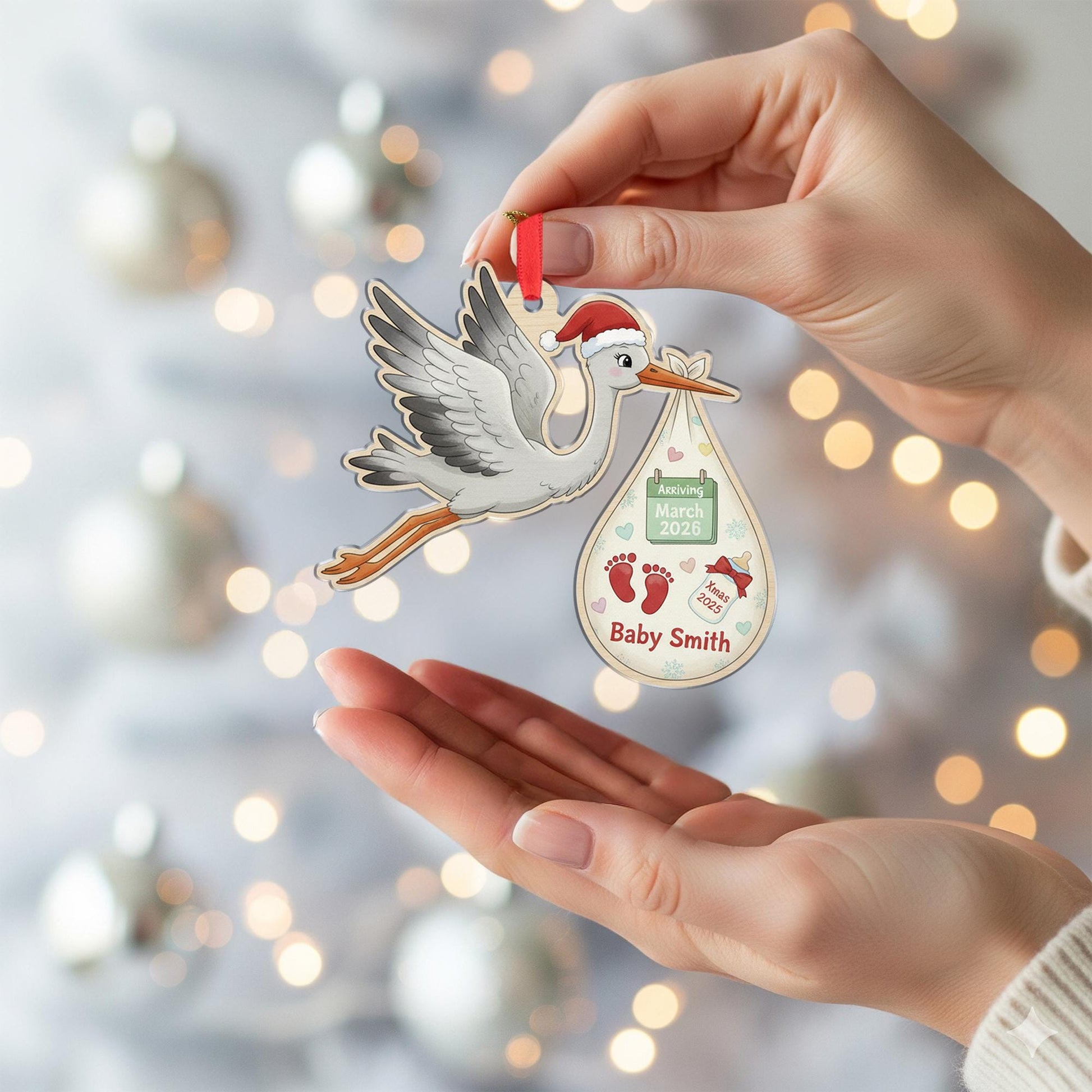 Personalised Stork Baby Arrival Ornament, Christmas Tree Decoration image 6