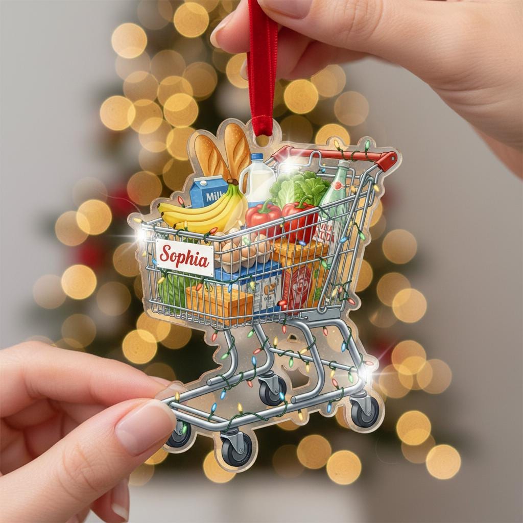 Personalized Shopping Cart Acrylic Ornament — Name Custom Keepsake, Holiday Decor